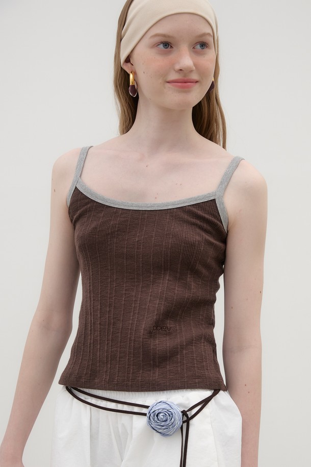 POEV - 민소매티셔츠 - Ringer Sleeveless Top - Brown/Grey