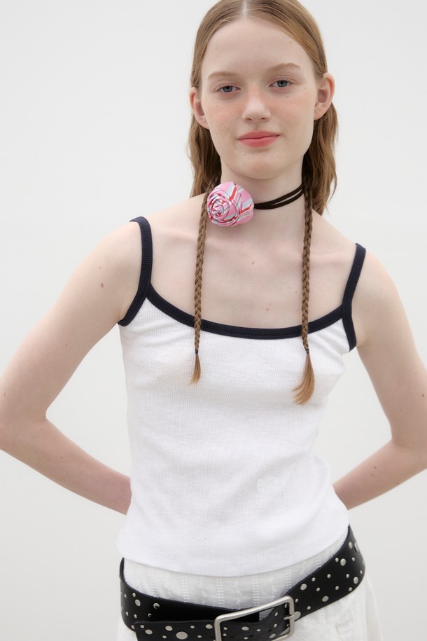 POEV - 민소매티셔츠 - Ringer Sleeveless Top - White/Navy