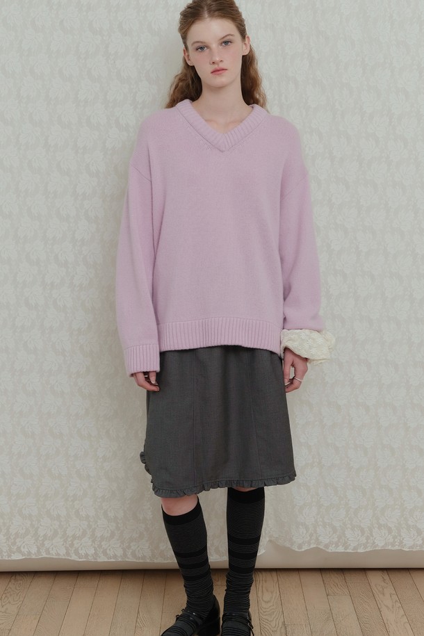 POEV - 미디스커트 - Solid Frill Skirt - Grey