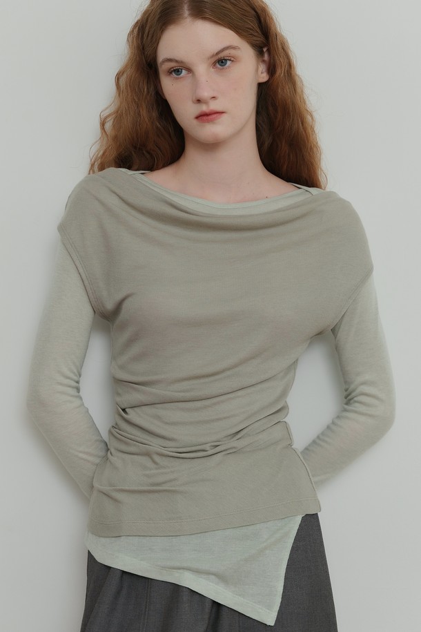 POEV - 긴소매 티셔츠 - Asymmetric Layered Top Set - Mint/Mint