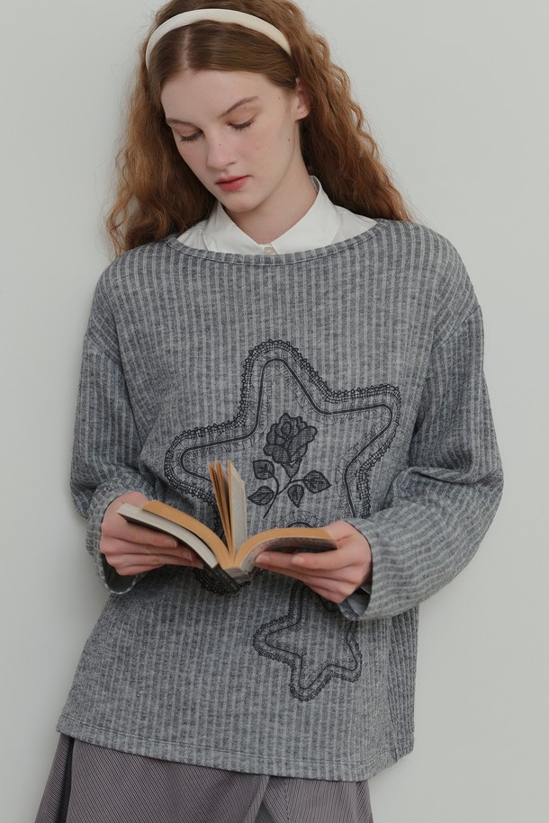 POEV - 긴소매 티셔츠 - Star Graphic Long Sleeve Top - Grey