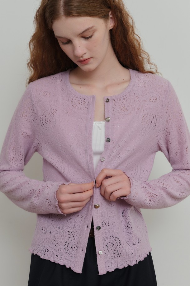 POEV - 가디건 - Flower Mix Button Cardigan - Pink