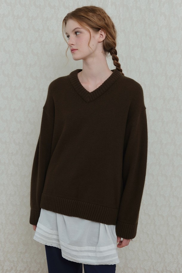 POEV - 스웨터 - 90’s V-neck Cashmere Knit - Brown