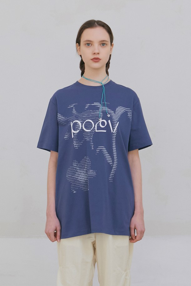 POEV - 반소매 티셔츠 - Flower Letter Oversized T-Shirt - Navy