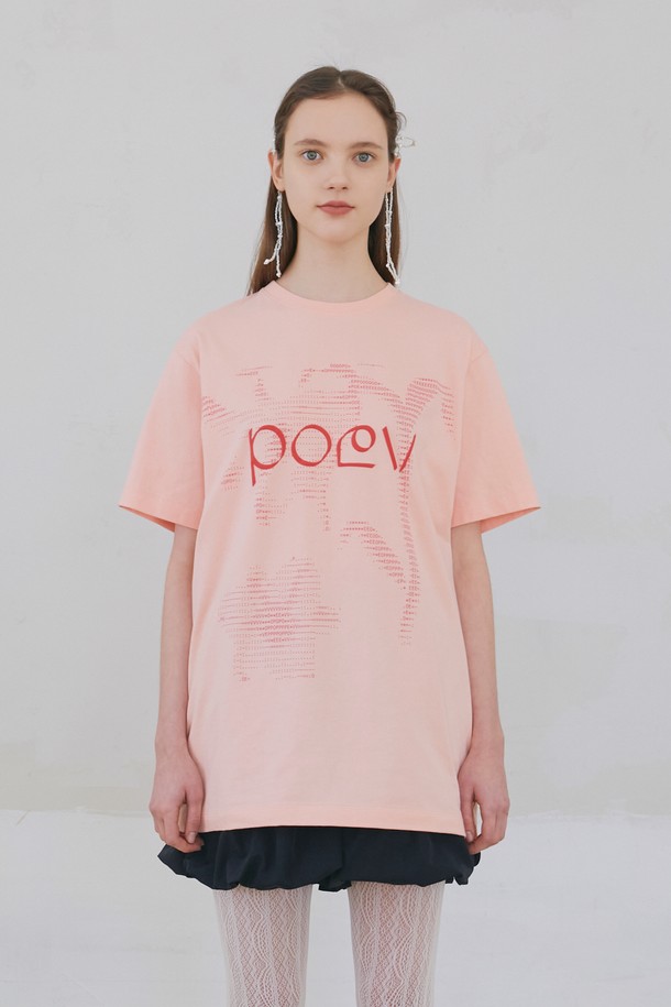 POEV - 반소매 티셔츠 - Flower Letter Oversized T-Shirt - Apricot