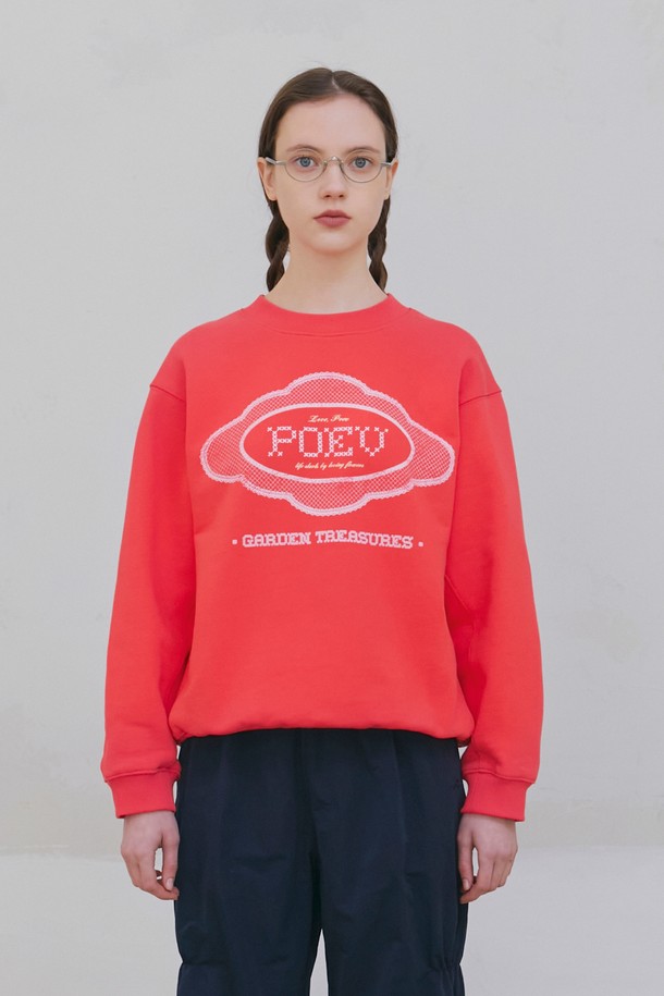 POEV - 스웻셔츠 - Lace Applique Sweatshirt - Bright Red