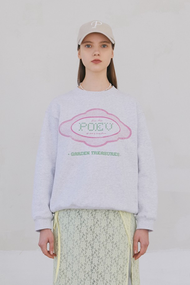 POEV - 긴소매 티셔츠 - Lace Applique Sweatshirt - Light Grey