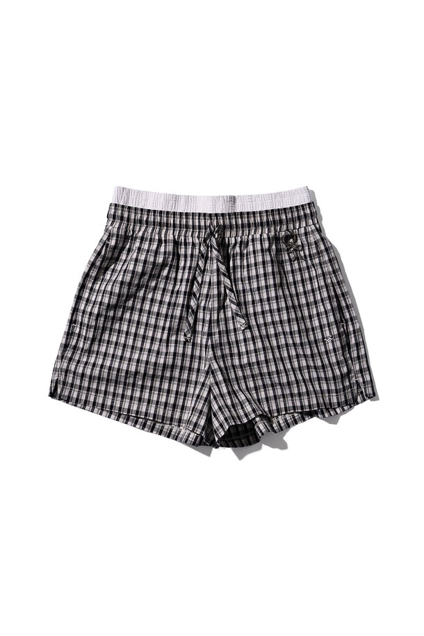 POEV - 쇼트팬츠 - Checked Layered Boxer Shorts - Black