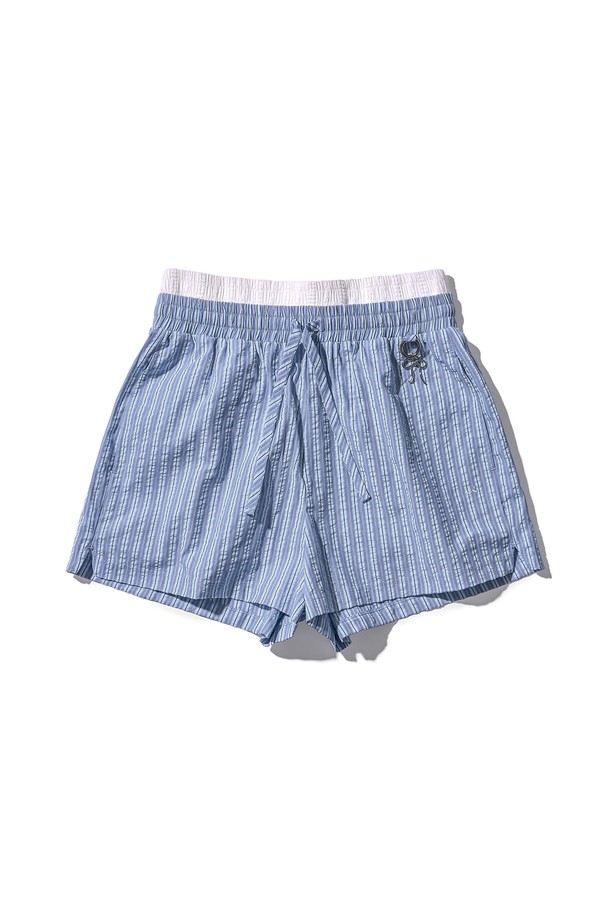 POEV - 쇼트팬츠 - Striped Layered Boxer Shorts - Sky blue