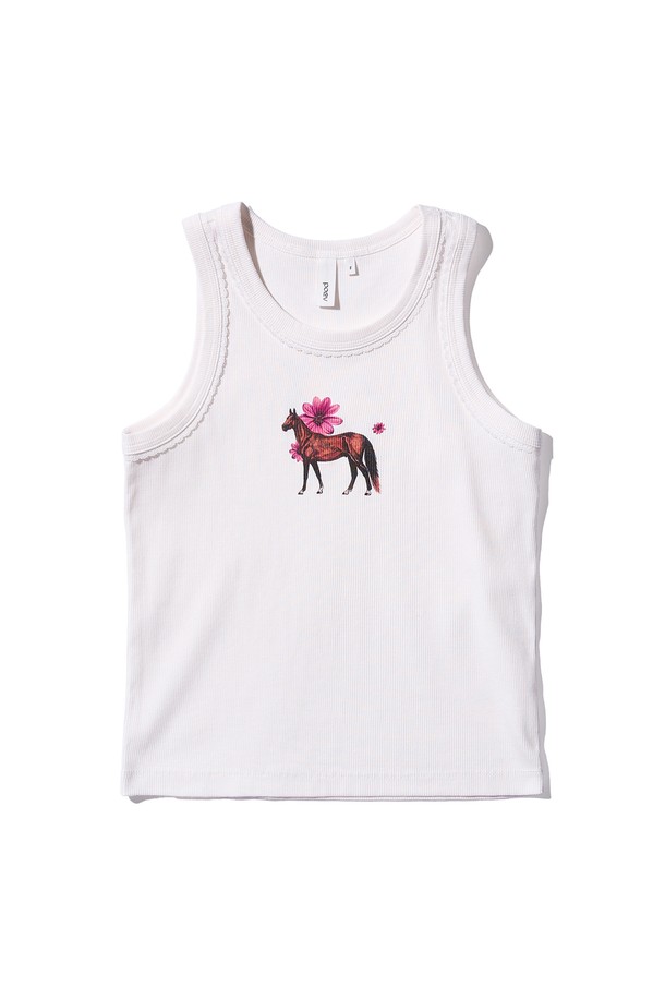 POEV - 민소매티셔츠 - Flower Horse Tank Top - White