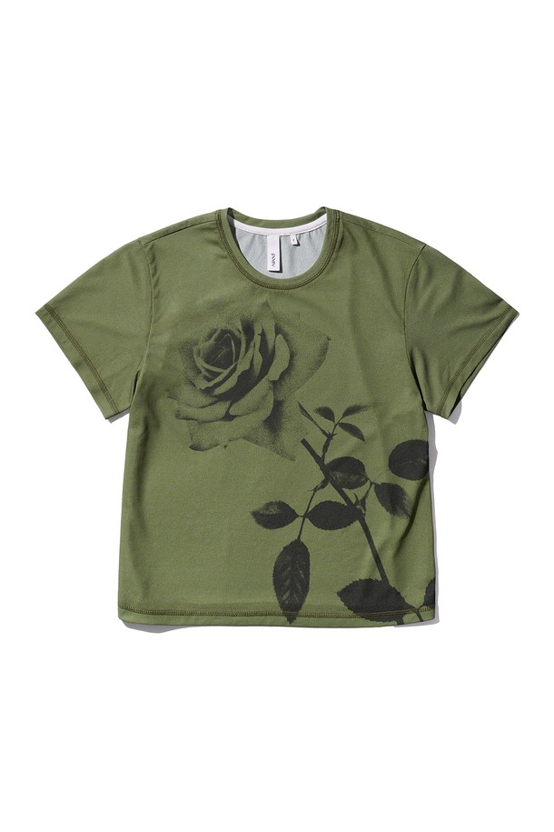 POEV - 반소매 티셔츠 - Rose Printed T-shirt - Green