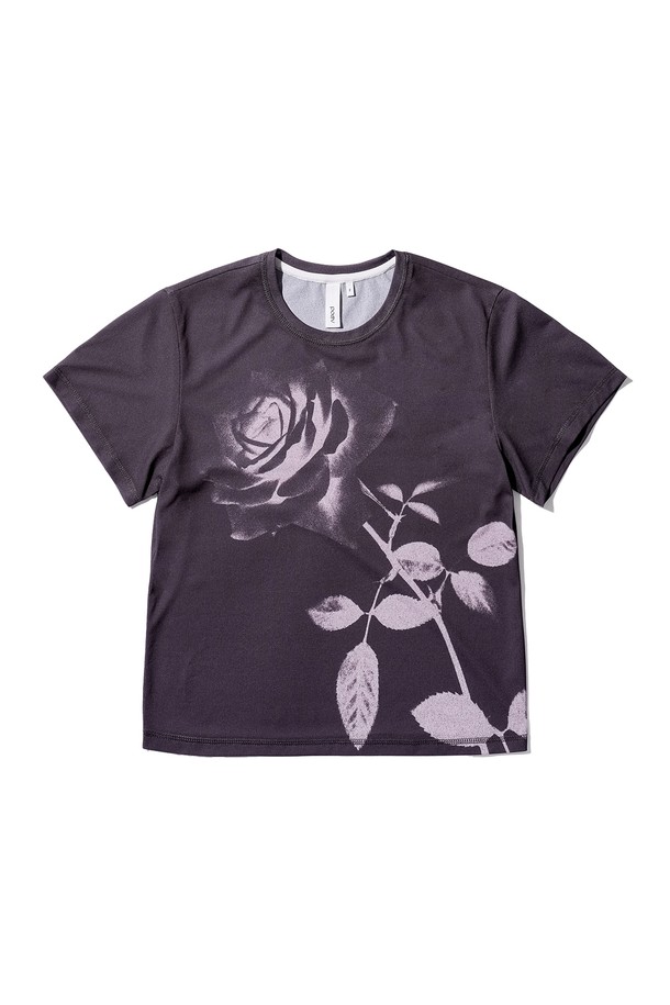 POEV - 반소매 티셔츠 - Rose Printed T-shirt - Charcoal