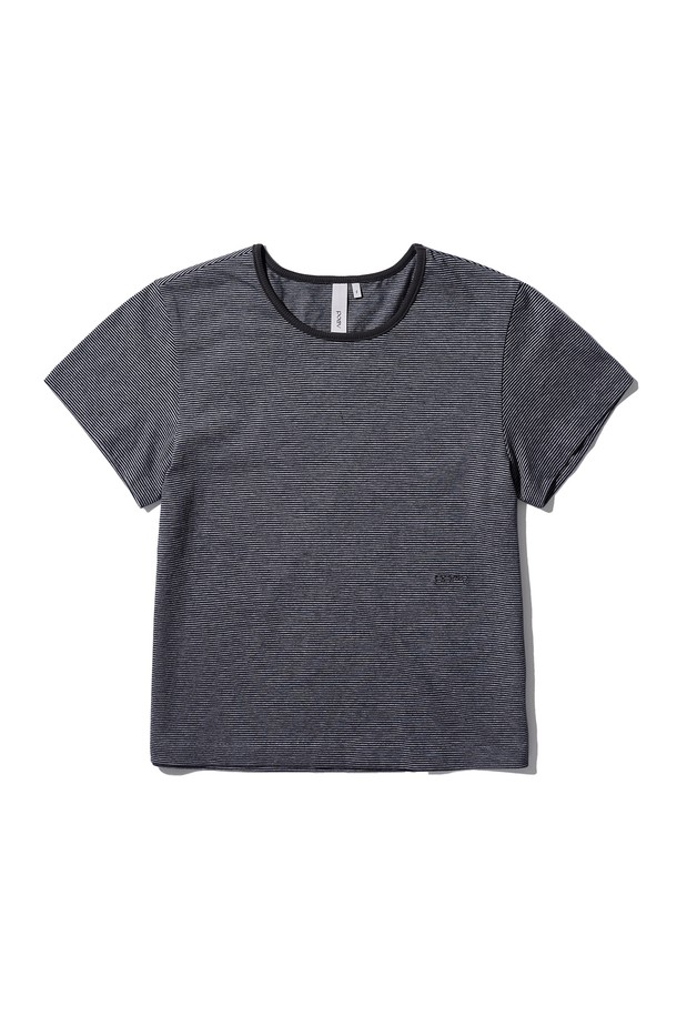 POEV - 반소매 티셔츠 - Two-tone Striped T-shirt - Navy