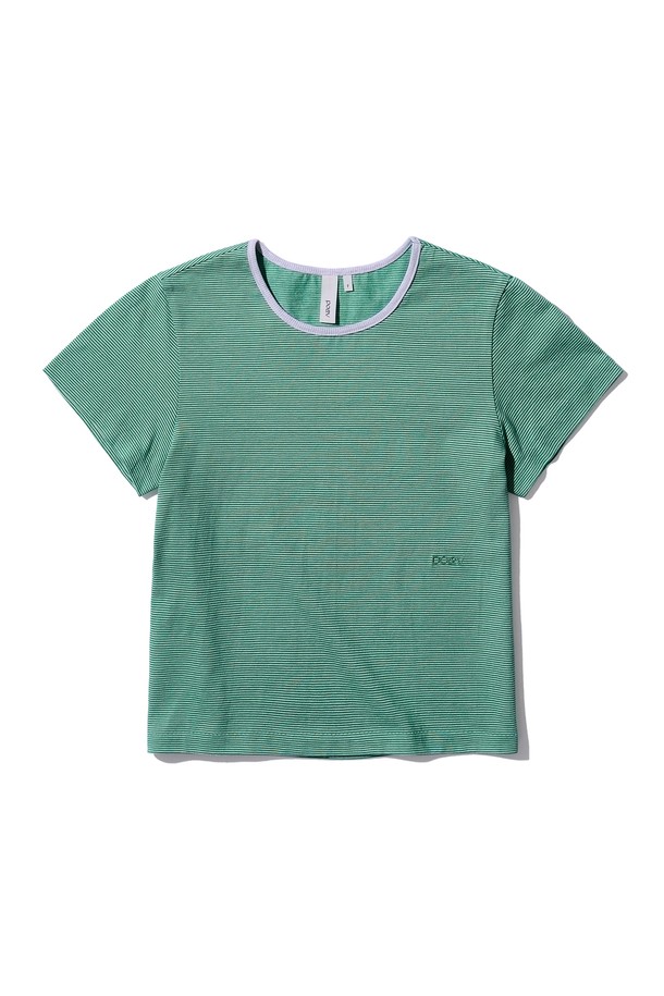 POEV - 반소매 티셔츠 - Two-tone Striped T-shirt - Green