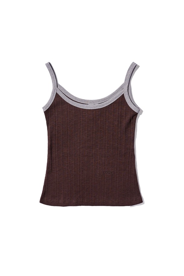 POEV - 민소매티셔츠 - Ringer Sleeveless Top - Brown/Grey