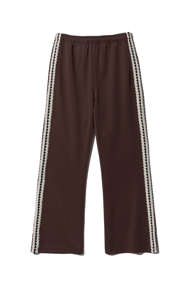 POEV - 트레이닝 팬츠/조거 - Lace Trim Track Pants - Brown