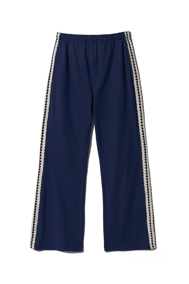 POEV - 트레이닝 팬츠/조거 - Lace Trim Track Pants - Navy