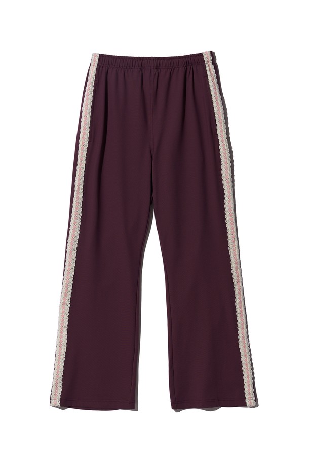 POEV - 트레이닝 팬츠/조거 - Lace Trim Track Pants - Burgundy