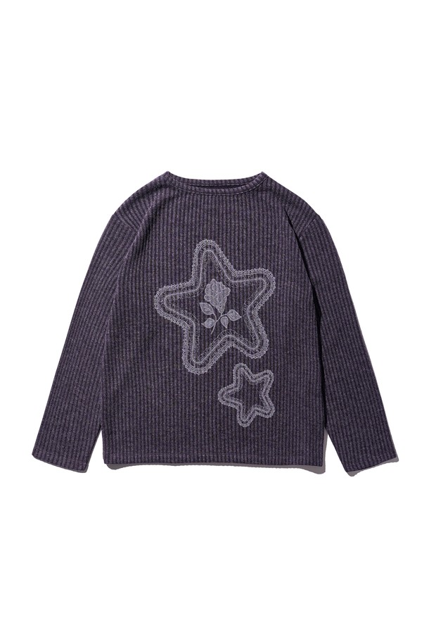 POEV - 긴소매 티셔츠 - Star Graphic Long Sleeve Top - Purple Black