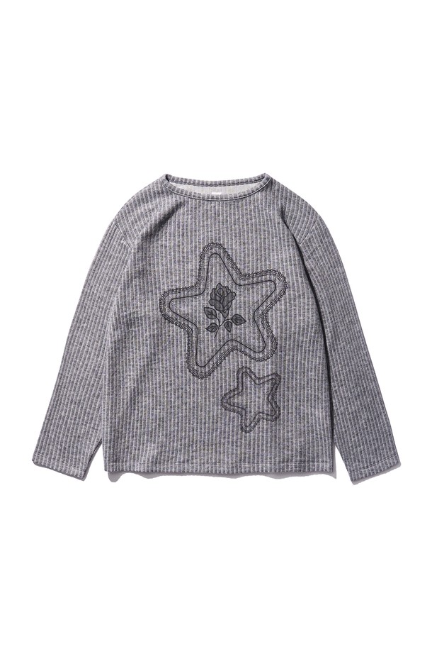 POEV - 긴소매 티셔츠 - Star Graphic Long Sleeve Top - Grey