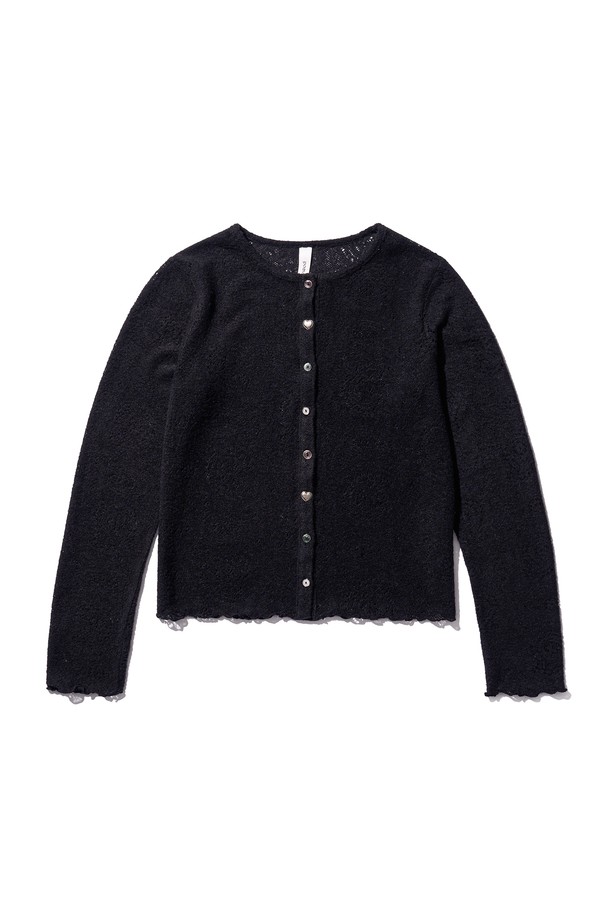 POEV - 가디건 - Flower Mix Button Cardigan - Black