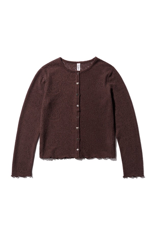 POEV - 가디건 - Flower Mix Button Cardigan - Brown