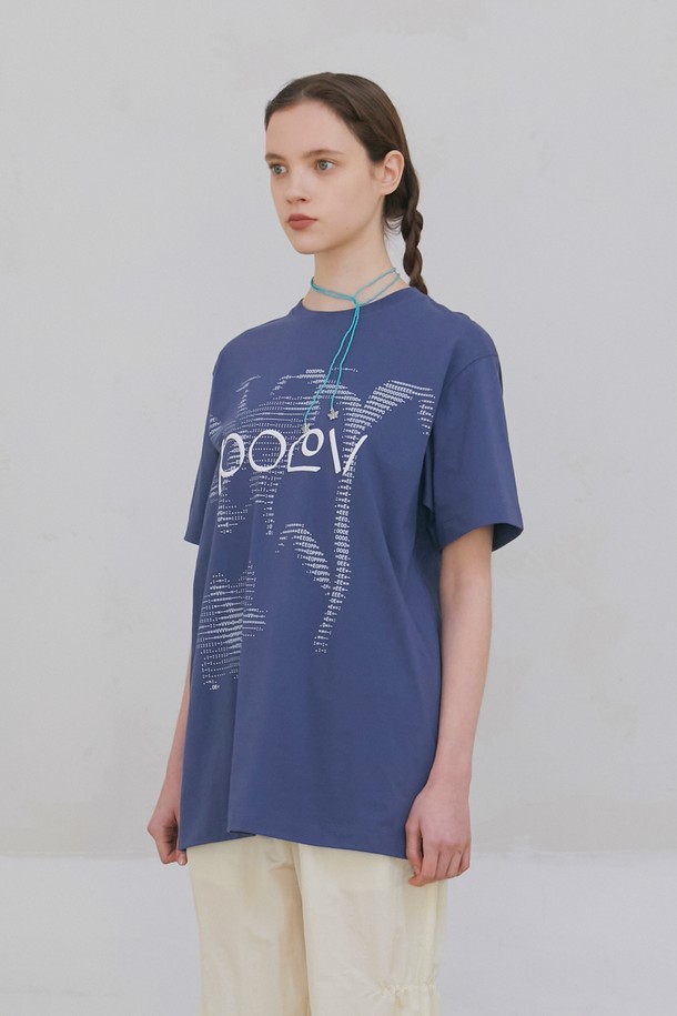 POEV - 반소매 티셔츠 - Flower Letter Oversized T-Shirt - Navy