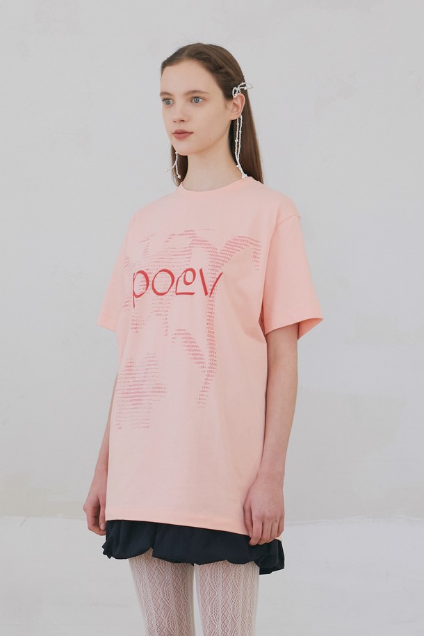 POEV - 반소매 티셔츠 - Flower Letter Oversized T-Shirt - Apricot