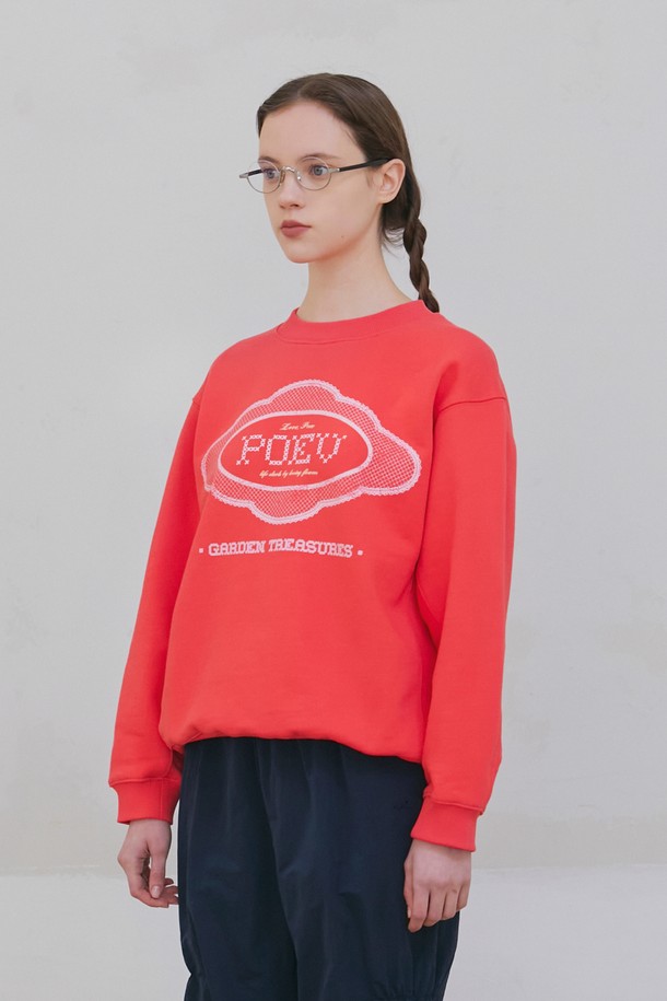 POEV - 스웻셔츠 - Lace Applique Sweatshirt - Bright Red