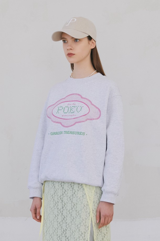 POEV - 긴소매 티셔츠 - Lace Applique Sweatshirt - Light Grey