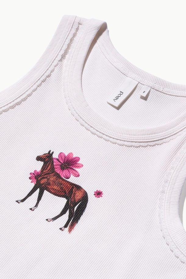 POEV - 민소매티셔츠 - Flower Horse Tank Top - White