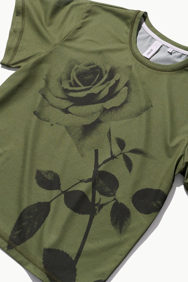 POEV - 반소매 티셔츠 - Rose Printed T-shirt - Green