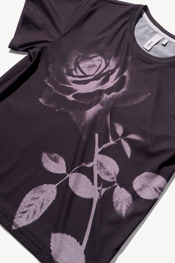 POEV - 반소매 티셔츠 - Rose Printed T-shirt - Charcoal