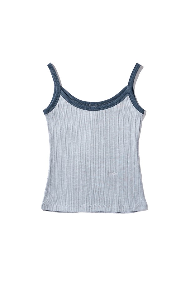 POEV - 민소매티셔츠 - Ringer Sleeveless Top - Sky blue/Navy