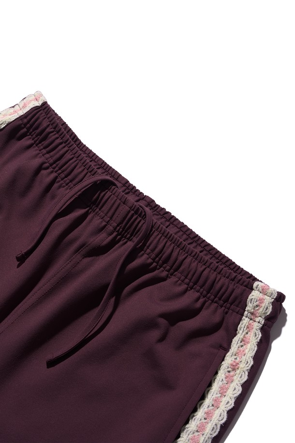 POEV - 트레이닝 팬츠/조거 - Lace Trim Track Pants - Burgundy