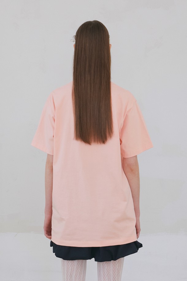 POEV - 반소매 티셔츠 - Flower Letter Oversized T-Shirt - Apricot