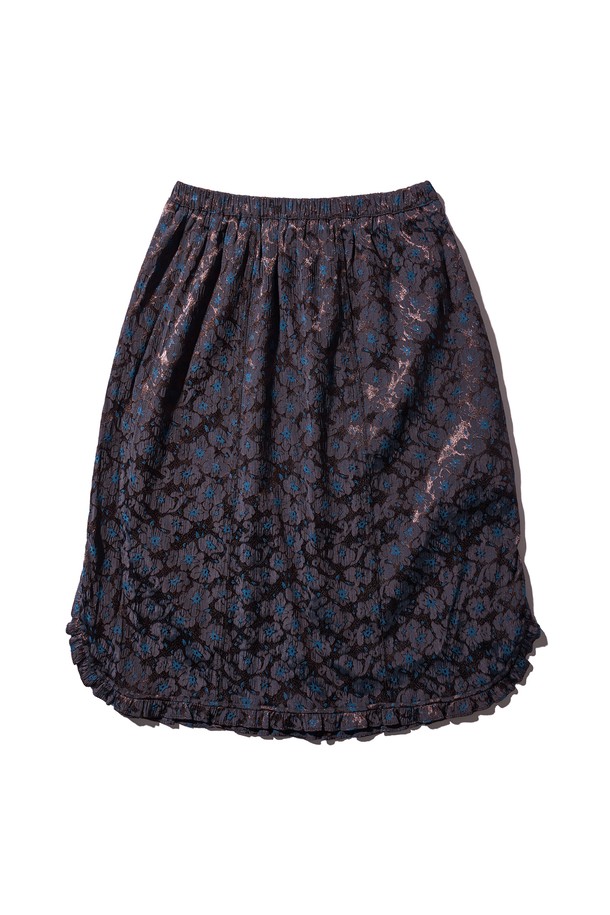 POEV - 미디스커트 - Jacquard Frill Skirt - Blue Brown