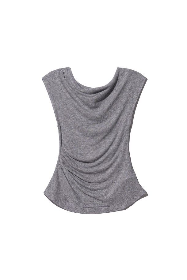 POEV - 긴소매 티셔츠 - Asymmetric Layered Top Set - Grey/Ivory