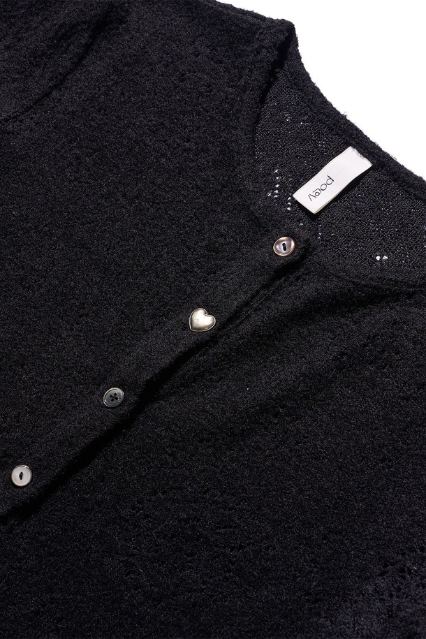 POEV - 가디건 - Flower Mix Button Cardigan - Black