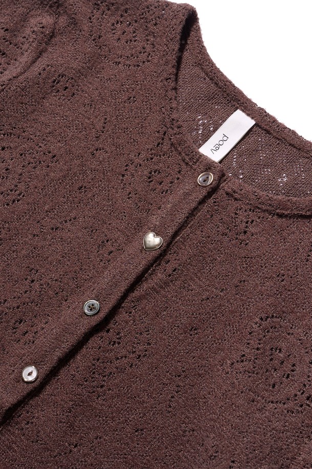 POEV - 가디건 - Flower Mix Button Cardigan - Brown