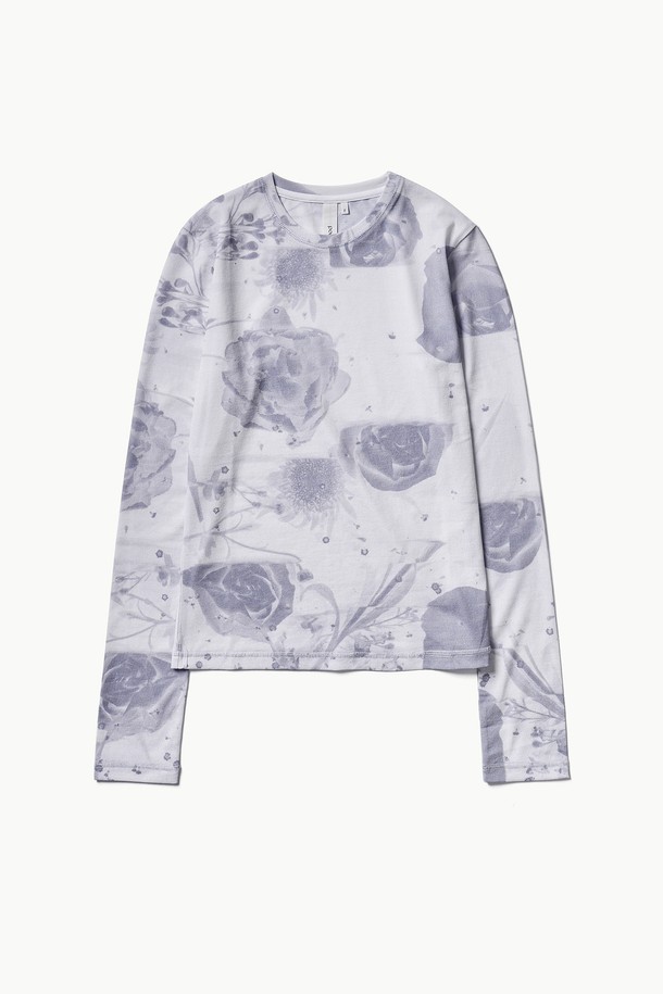 POEV - 긴소매 티셔츠 - Flower Photo Printed Top - Grey