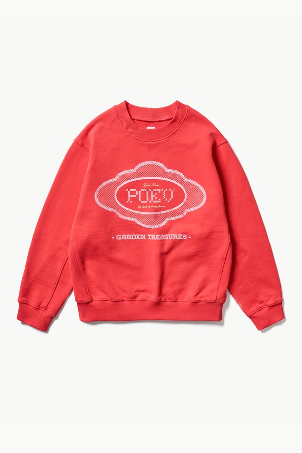 POEV - 스웻셔츠 - Lace Applique Sweatshirt - Bright Red