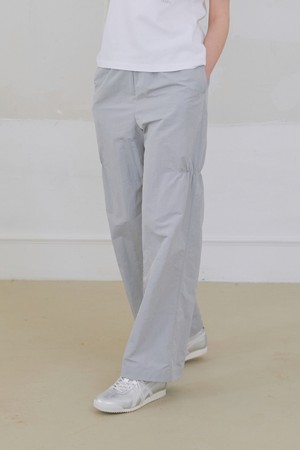 Shirring Nylon Straight Pants - Grey