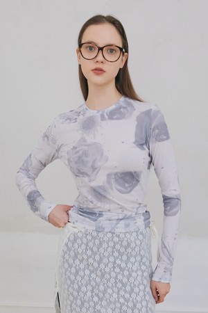 Flower Photo Printed Top - Grey