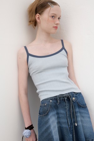 Ringer Sleeveless Top - Sky blue/Navy