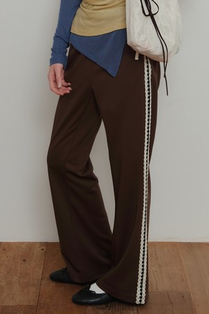 Lace Trim Track Pants - Brown