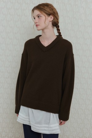 90’s V-neck Cashmere Knit - Brown