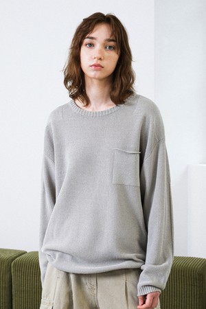 [힐리먼트] 공용 코지 리브 포켓 니트 (DOVE)_GREY-a