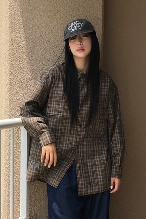밀로 더블 포켓 체크 셔츠 (TAN)