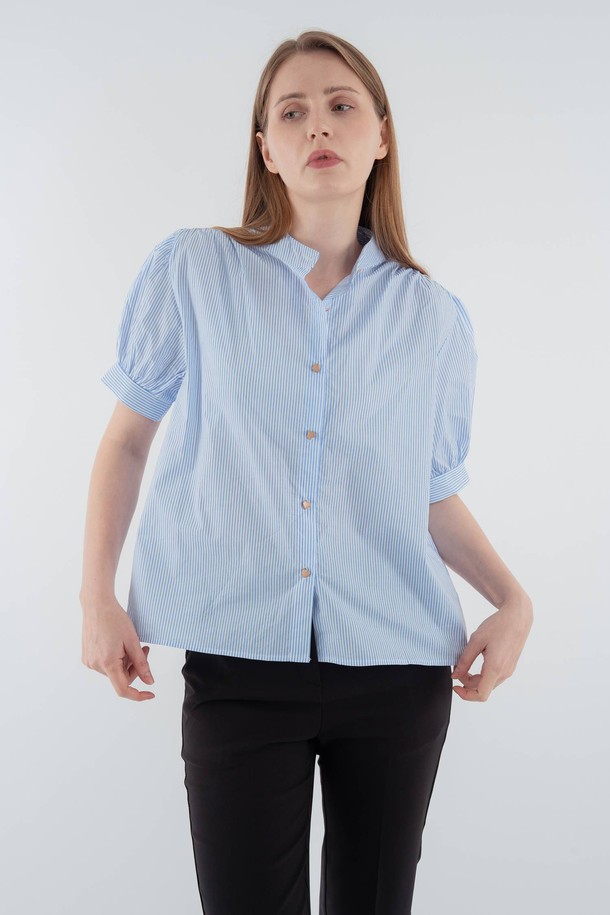 VOCA - 블라우스 - China collar puff sleeves blouse_Blue